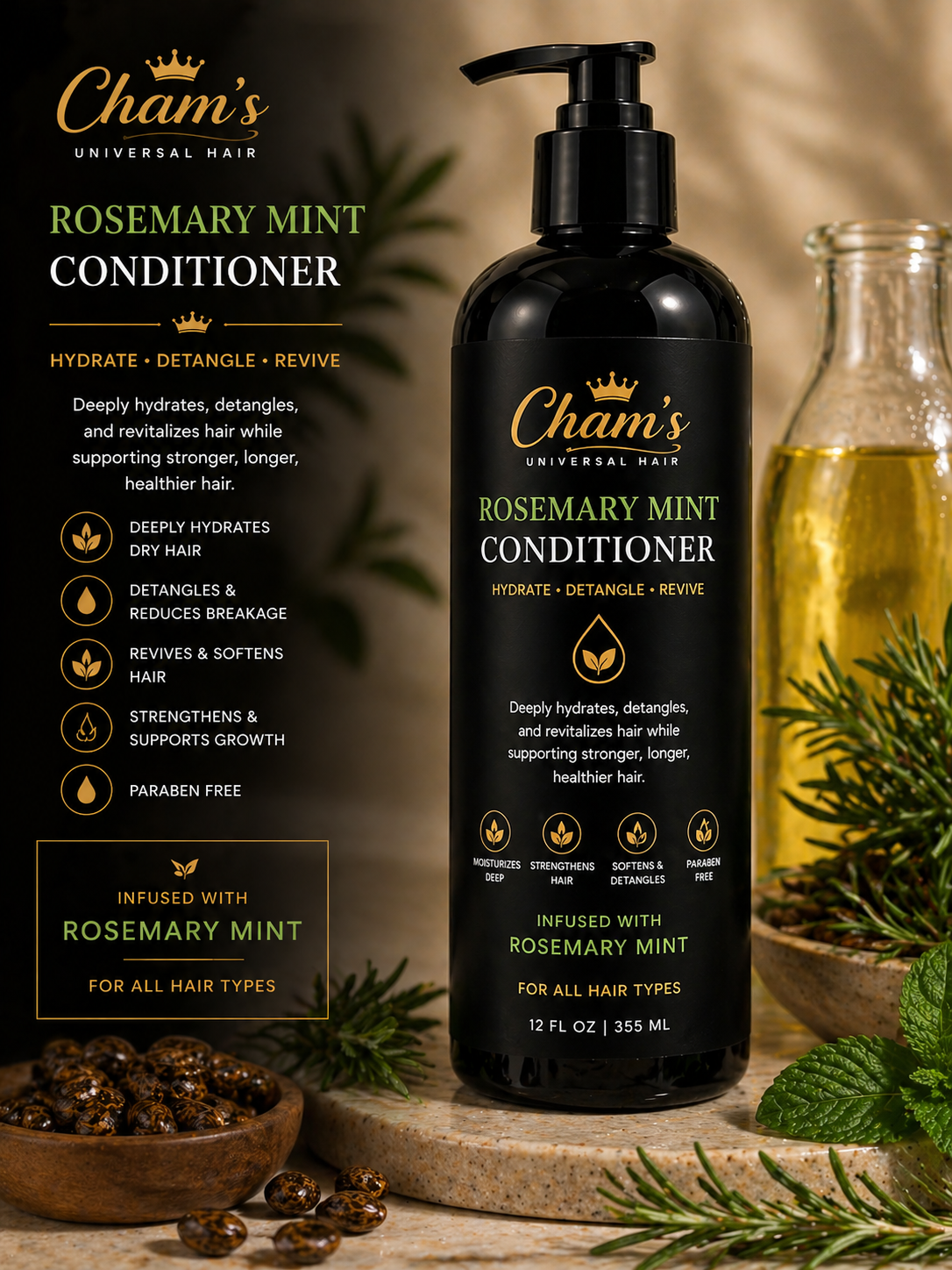 Cham's Rosemary Mint Shampoo and Conditioner
